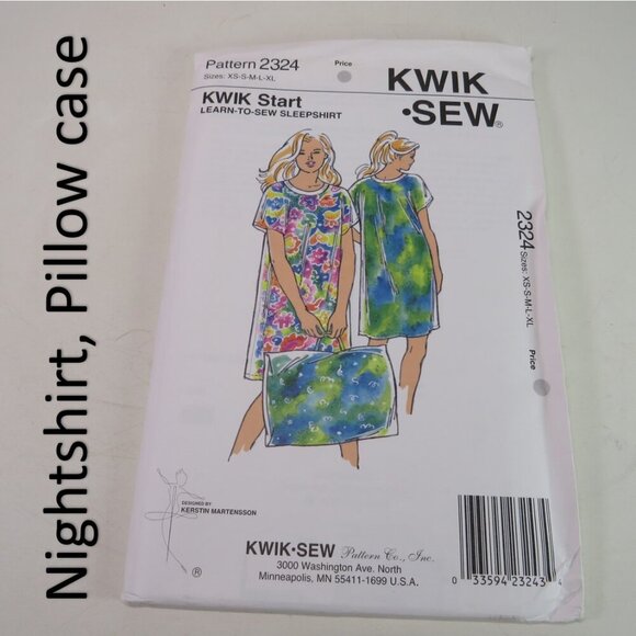 Kwik Sew 2324 sewing pattern sleepshirt, pillowcase EASY UNCUT night - Picture 2 of 5